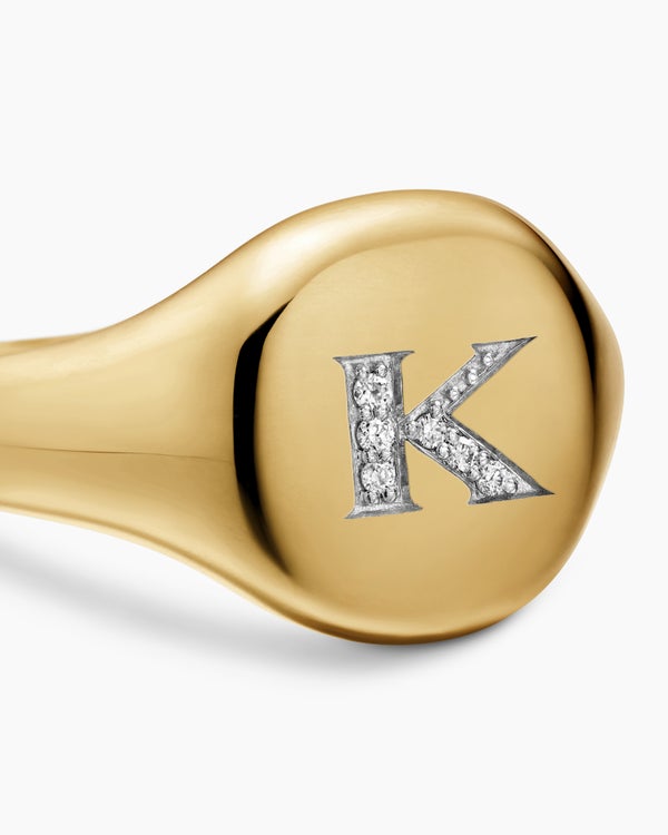 DY Initial Pinky Ring in 18K Yellow Gold with Diamond K, 9.8mm