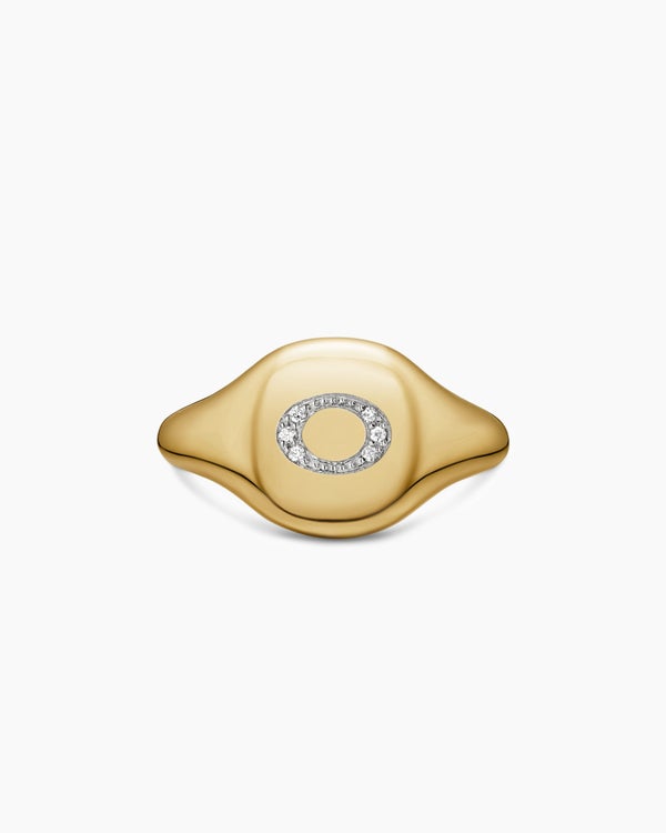DY Initial Pinky Ring in 18K Yellow Gold with Diamonds, 9.8mm