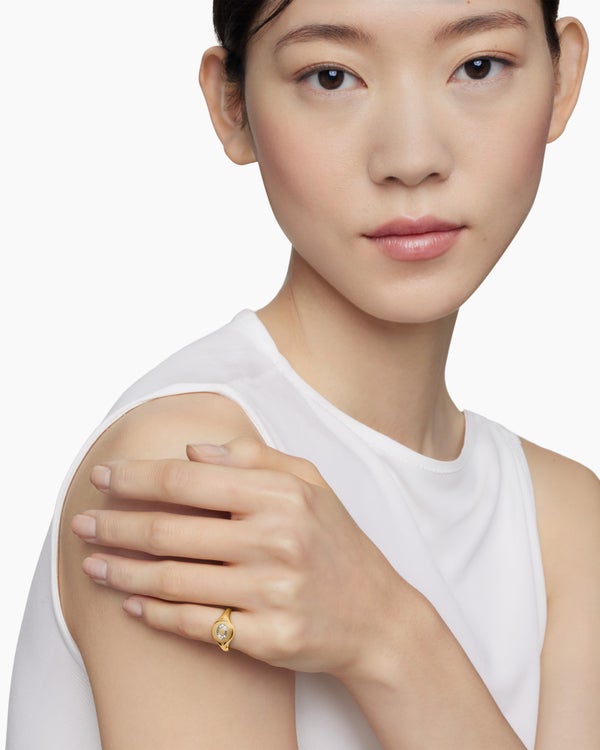 DY Initial Pinky Ring in 18K Yellow Gold with Diamonds, 9.8mm