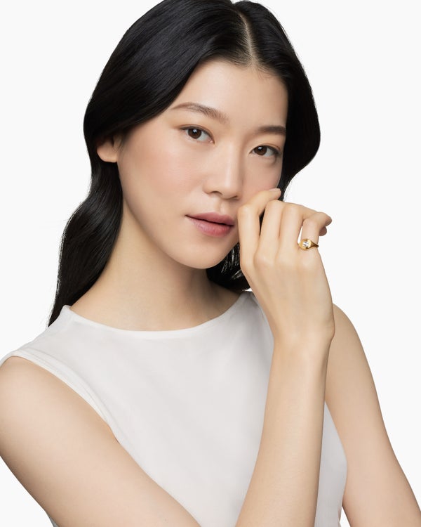 DY Initial Pinky Ring in 18K Yellow Gold with Diamonds, 9.8mm