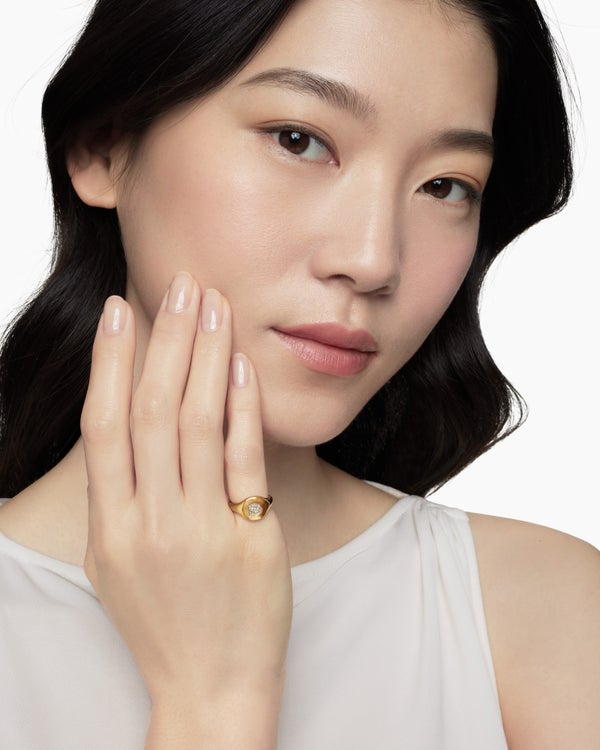 DY Initial Pinky Ring in 18K Yellow Gold with Diamonds, 9.8mm