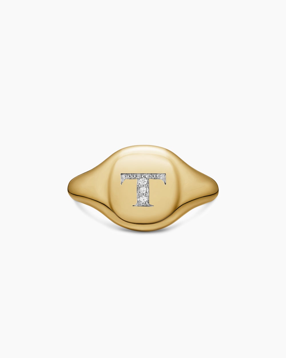Womens DY Initial Pinky Ring in 18K Yellow Gold with Diamonds, 9.8mm