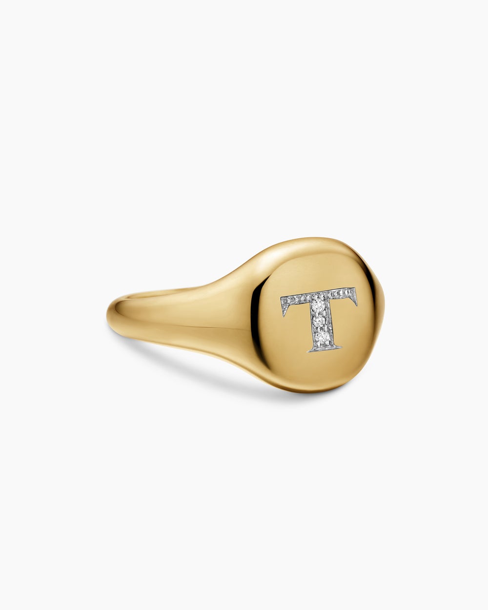 Womens DY Initial Pinky Ring in 18K Yellow Gold with Diamonds, 9.8mm