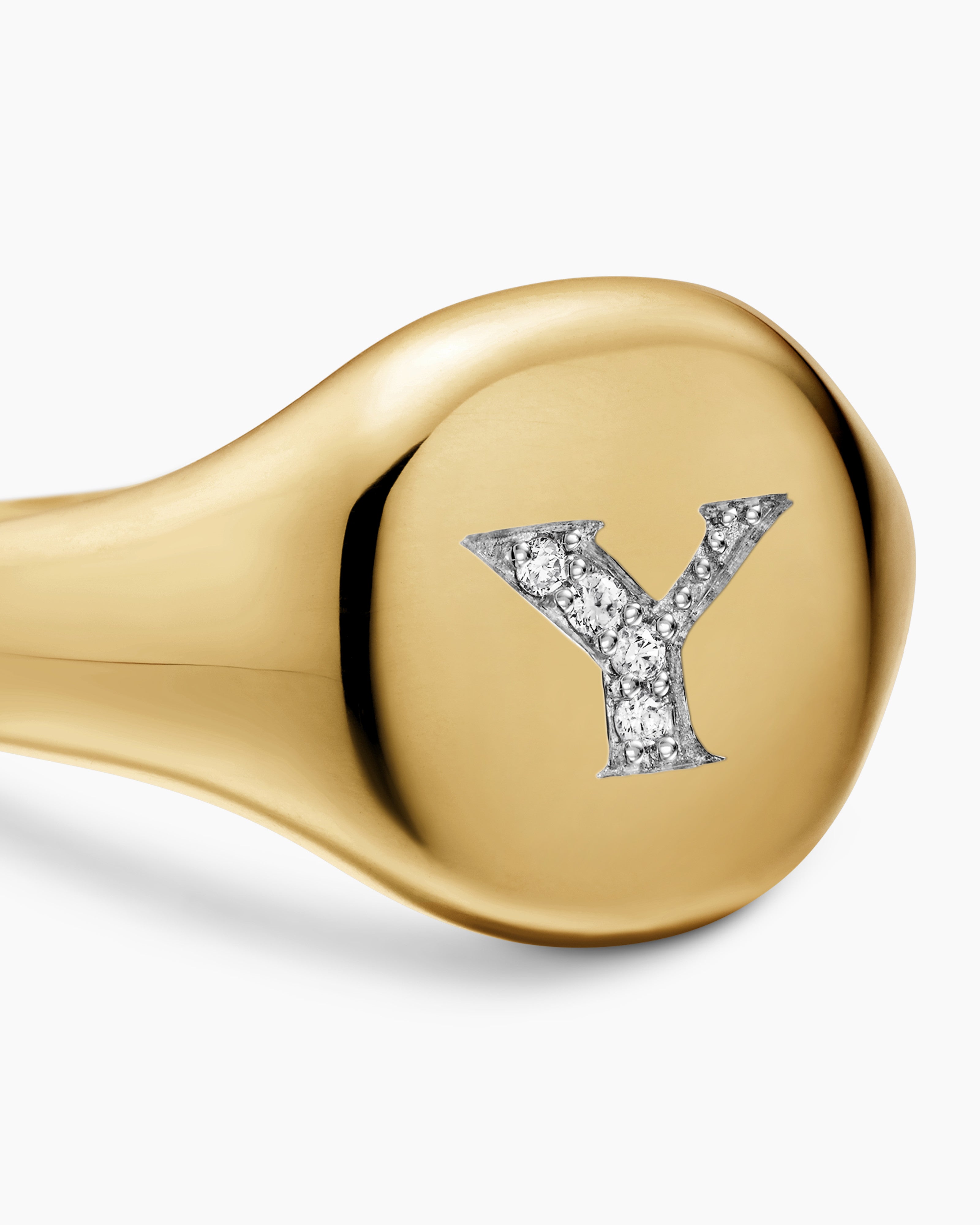 DY Initial Pinky Ring in 18K Yellow Gold with Diamond Y, 9.8mm | David ...