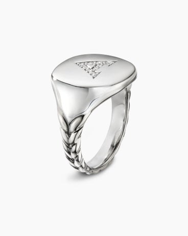 DY Initial Pinky Ring in Sterling Silver with Diamond A, 13.7mm