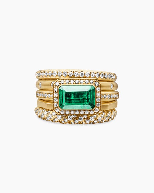 Womens Stax Five Row Ring in 18K Yellow Gold with Emerald and Diamonds, 13.8mm