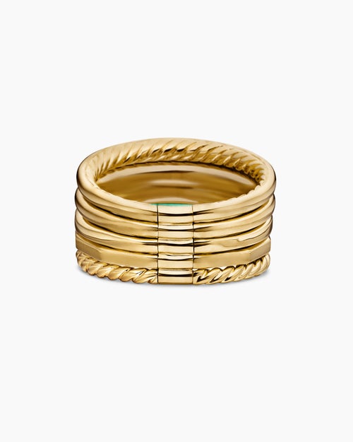 Womens Stax Five Row Ring in 18K Yellow Gold with Emerald and Diamonds, 13.8mm