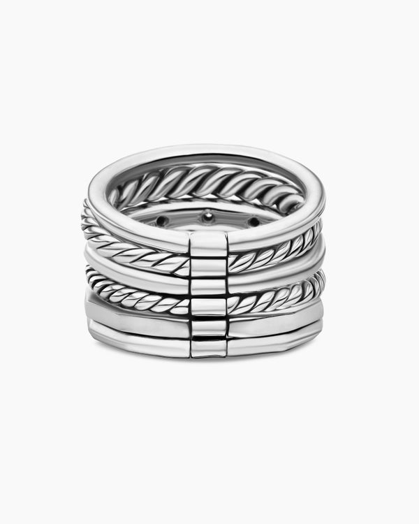 Stax Six Row Ring in Sterling Silver with Diamonds, 16mm