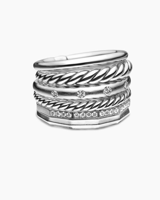 Stax Six Row Ring with Pavé Diamonds