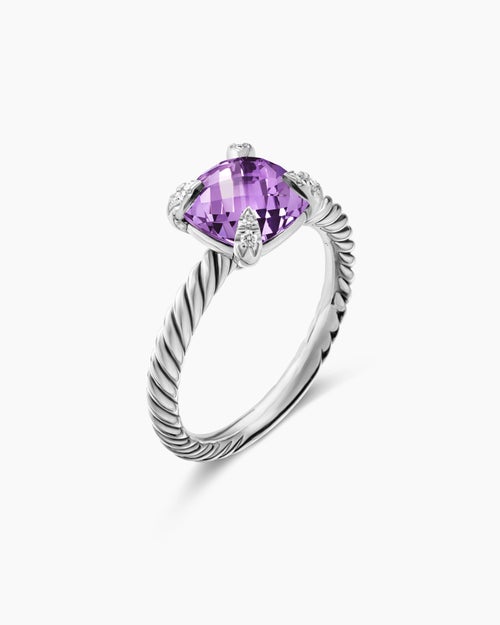 Womens Chatelaine® Ring in Sterling Silver with Amethyst and Diamonds, 8mm