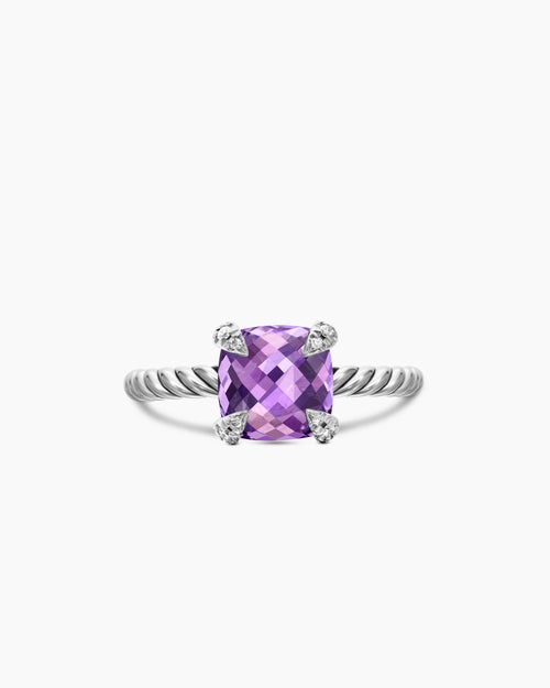 Womens Chatelaine® Ring in Sterling Silver with Amethyst and Diamonds, 8mm