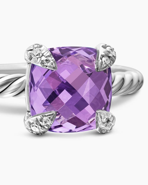 Womens Chatelaine® Ring in Sterling Silver with Amethyst and Diamonds, 8mm