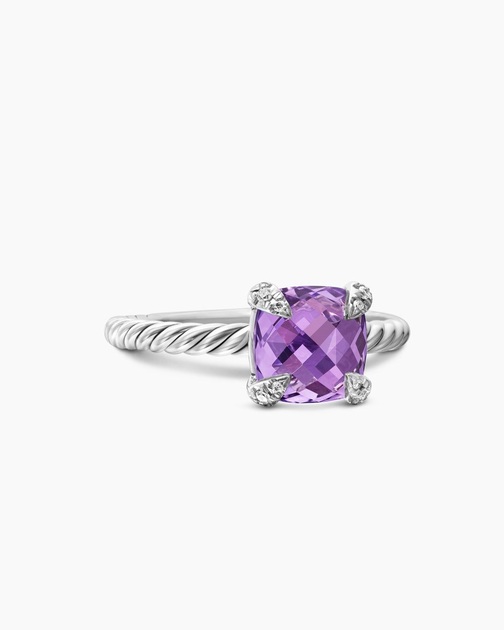 Womens Chatelaine Ring in Sterling Silver with Diamonds, 8mm