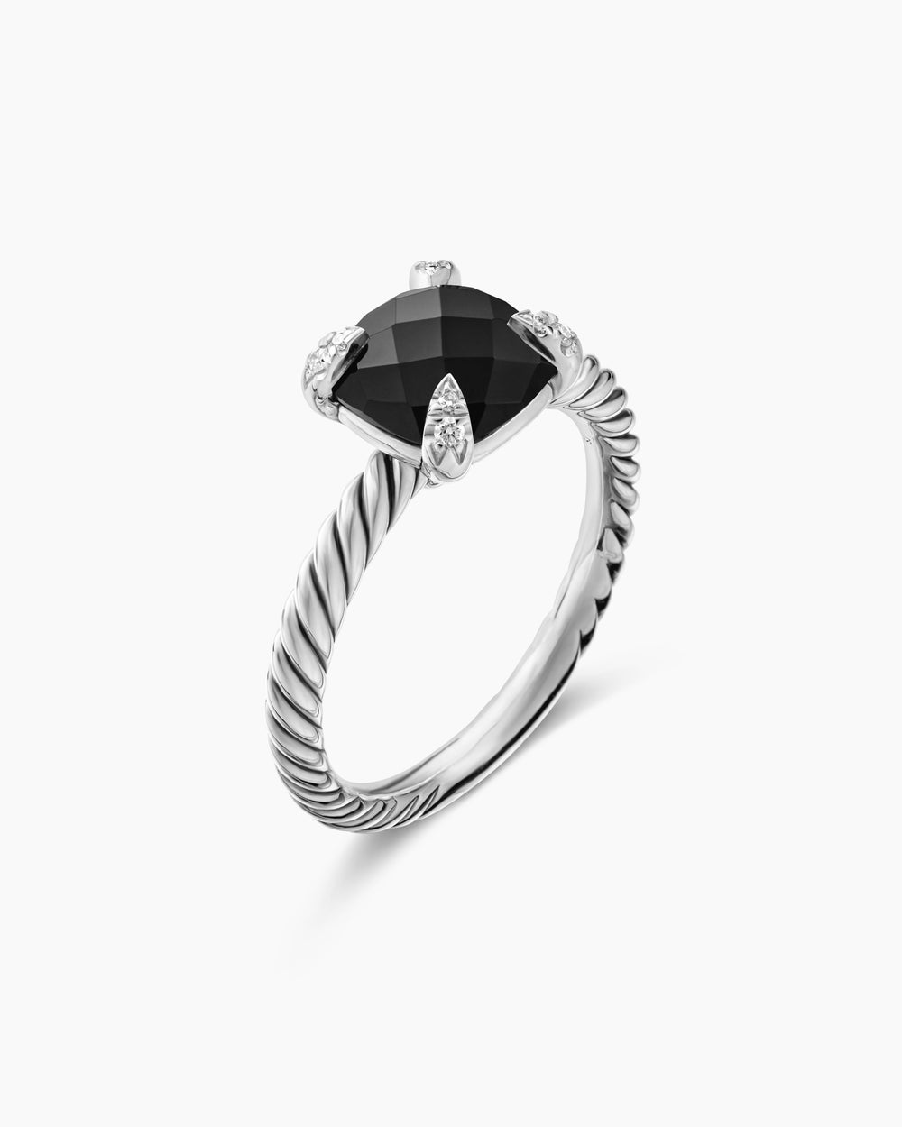 Womens Chatelaine Ring in Sterling Silver with Diamonds, 8mm