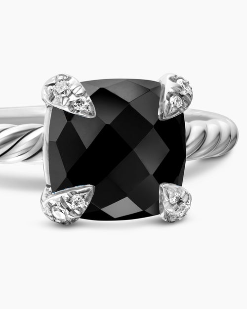 Womens Chatelaine Ring in Sterling Silver with Diamonds, 8mm
