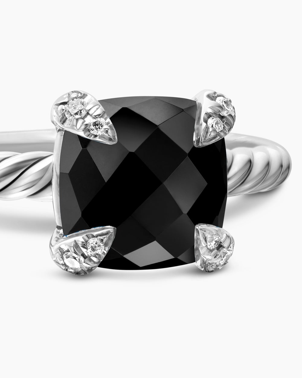 Womens Chatelaine Ring in Sterling Silver with Diamonds, 8mm