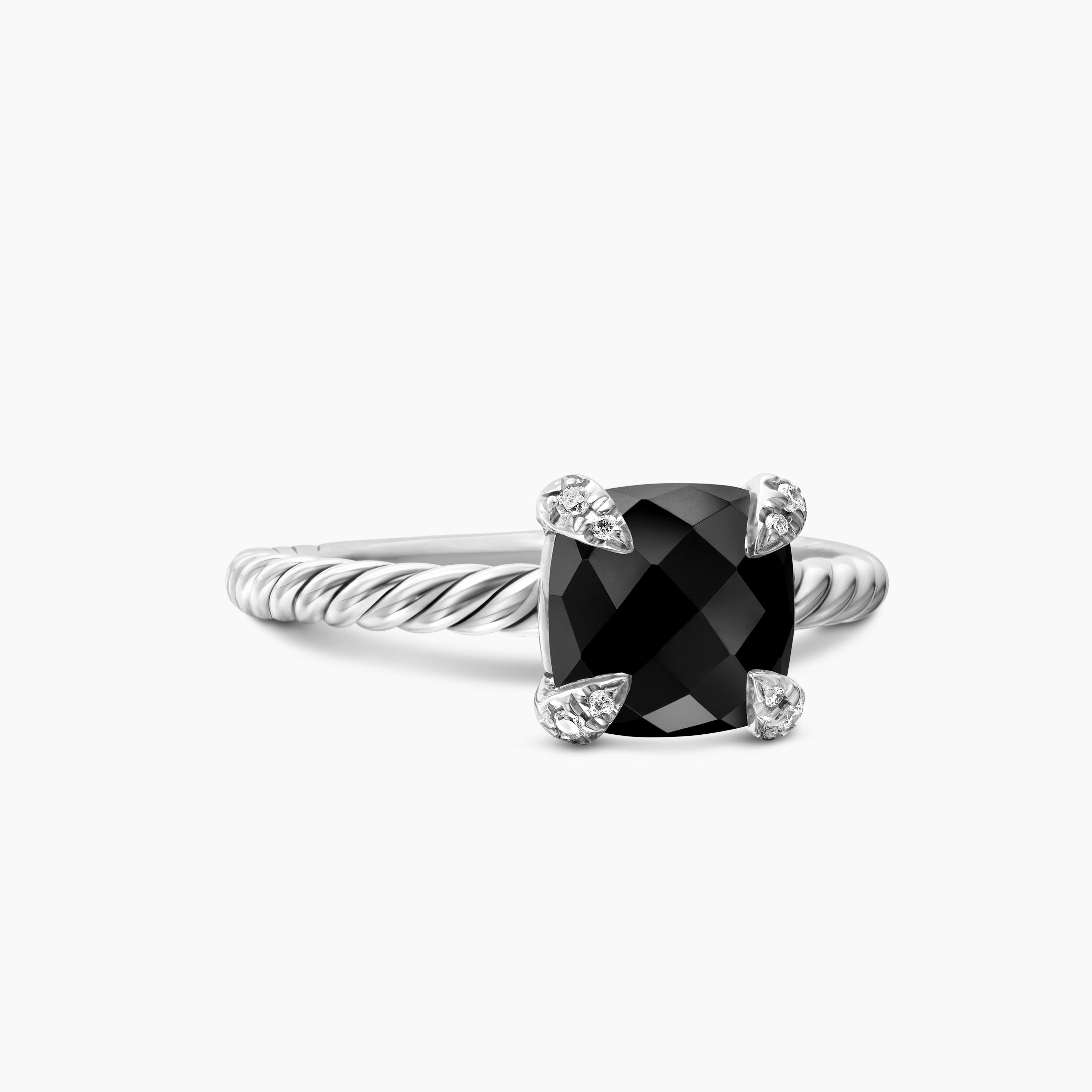 Womens Chatelaine Ring in Sterling Silver with Diamonds, 8mm