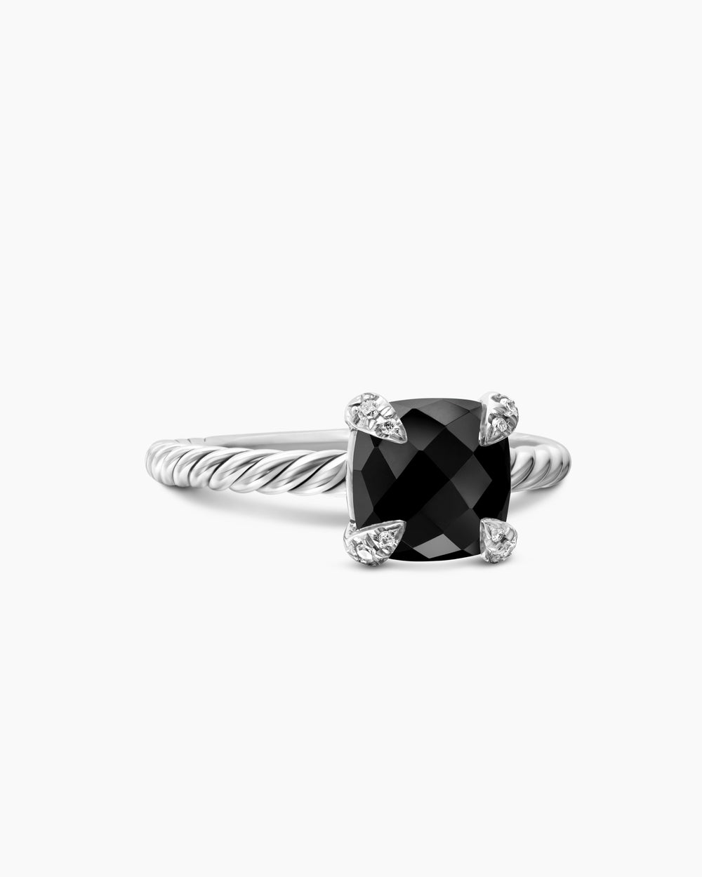 Womens Chatelaine Ring in Sterling Silver with Diamonds, 8mm