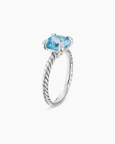Chatelaine® Ring in Sterling Silver with Blue Topaz and Diamonds, 8mm