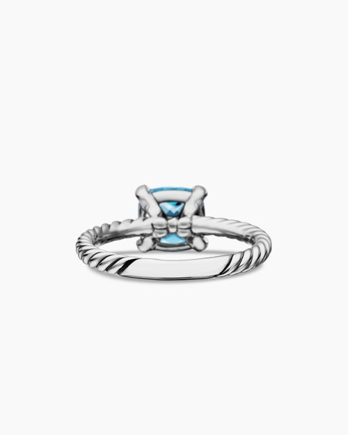 Womens Chatelaine® Ring in Sterling Silver with Blue Topaz and Diamonds, 8mm