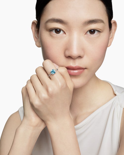 Womens Chatelaine® Ring in Sterling Silver with Blue Topaz and Diamonds, 8mm