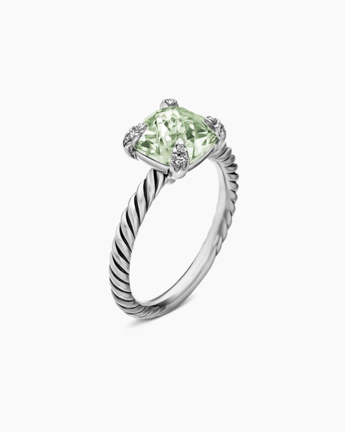 Womens Chatelaine® Ring in Sterling Silver with Prasiolite and Diamonds, 8mm