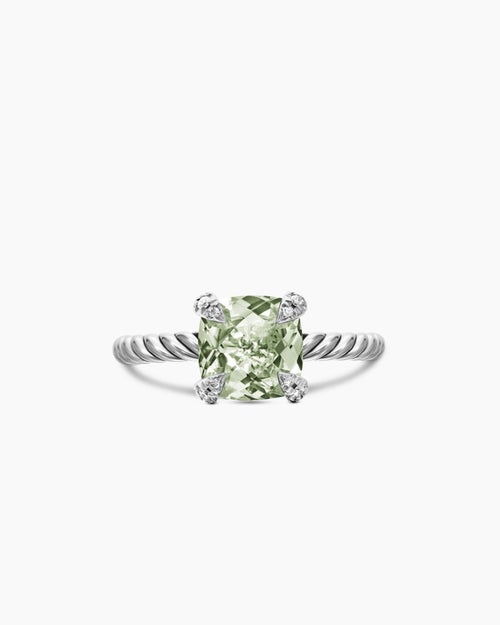 Womens Chatelaine® Ring in Sterling Silver with Prasiolite and Diamonds, 8mm