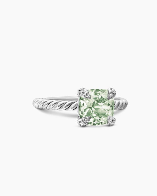Chatelaine® Ring in Sterling Silver with Prasiolite and Diamonds, 8mm