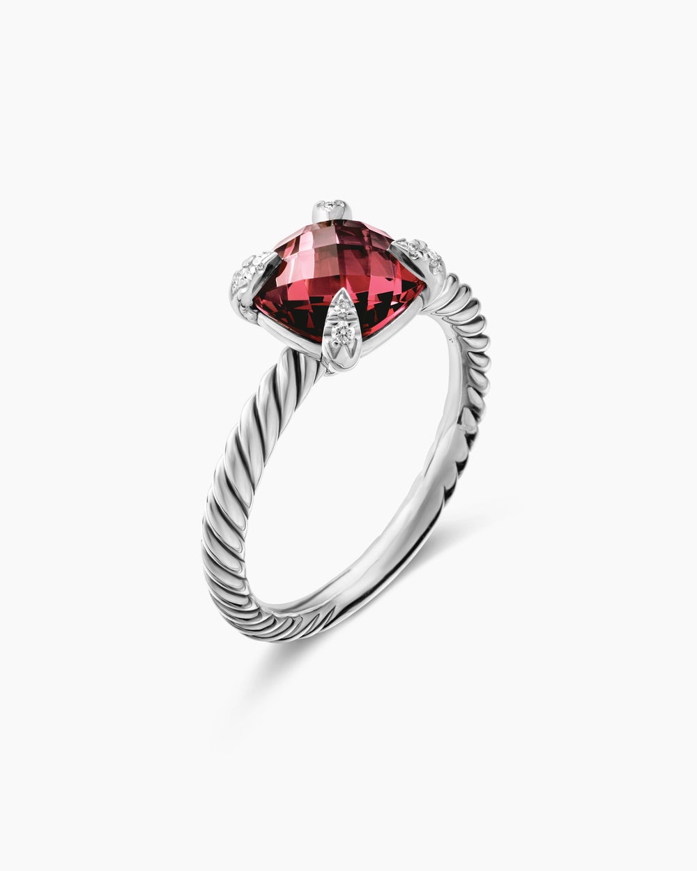 Womens Chatelaine Ring in Sterling Silver with Diamonds, 8mm