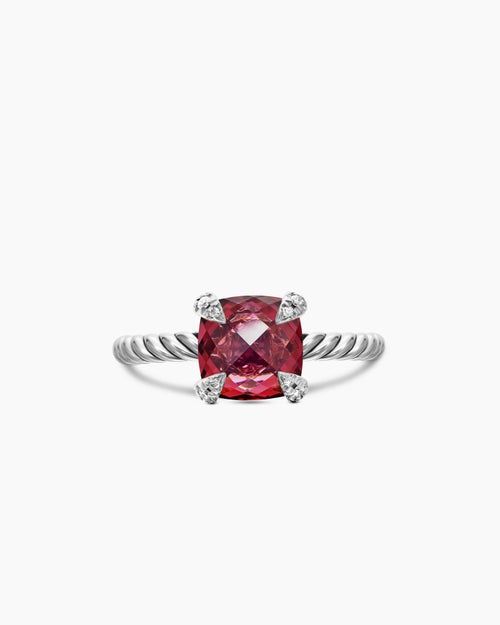 Womens Chatelaine® Ring in Sterling Silver with Rhodolite Garnet and Diamonds, 8mm