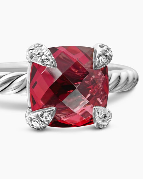 Womens Chatelaine® Ring in Sterling Silver with Rhodolite Garnet and Diamonds, 8mm