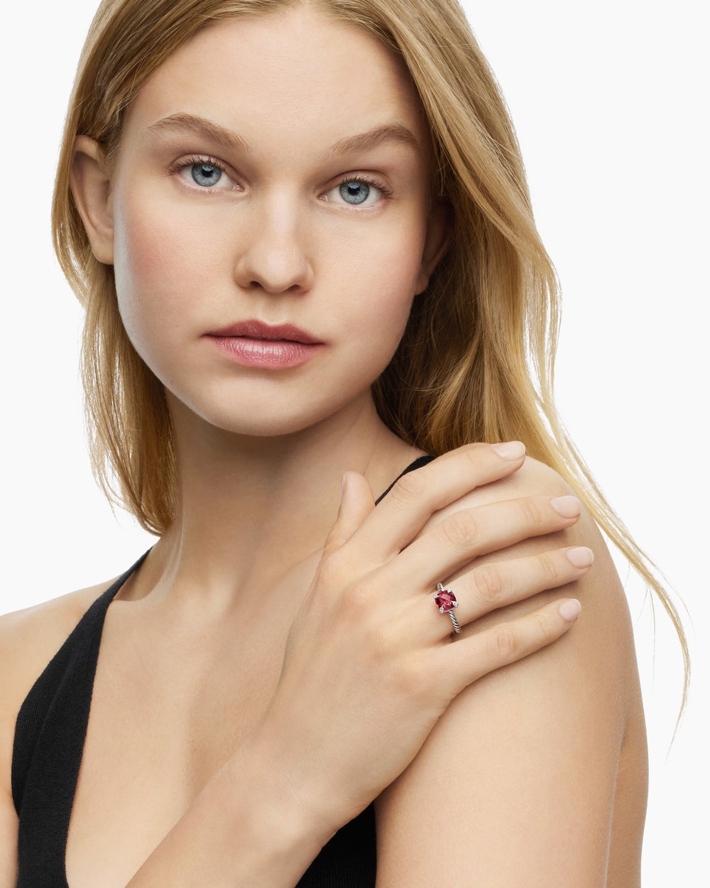 Womens Chatelaine Ring in Sterling Silver with Diamonds, 8mm