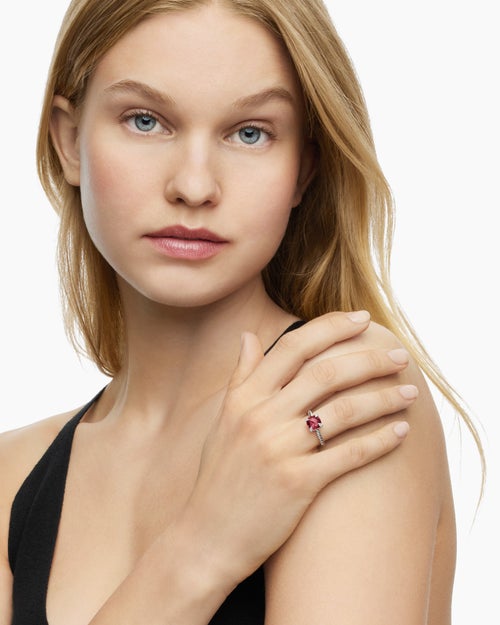 Womens Chatelaine Ring in Sterling Silver with Diamonds, 8mm