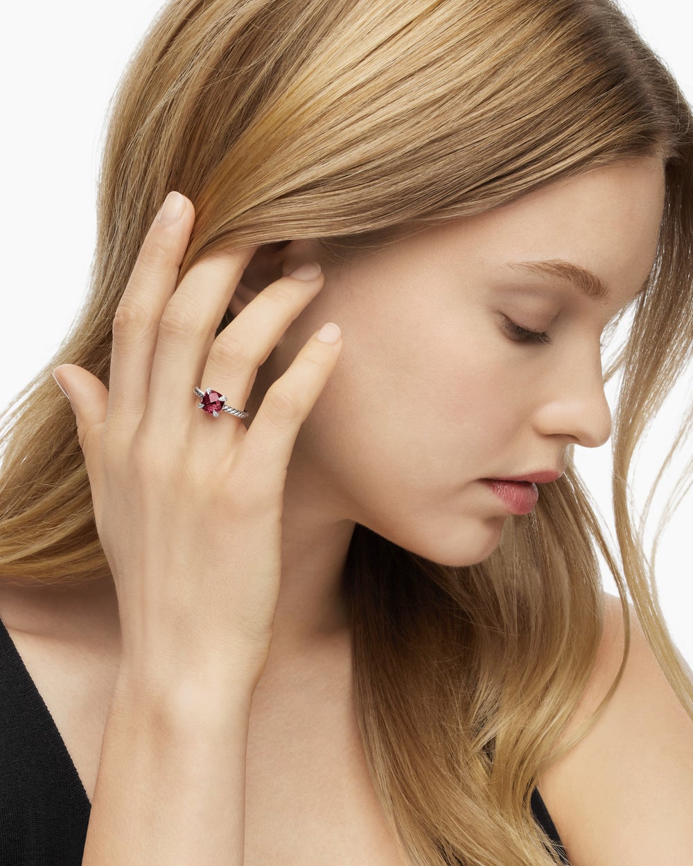 Womens Chatelaine Ring in Sterling Silver with Diamonds, 8mm