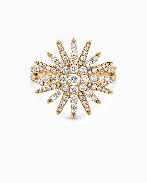 Womens Starburst Ring in 18K Yellow Gold with Diamonds, 20mm