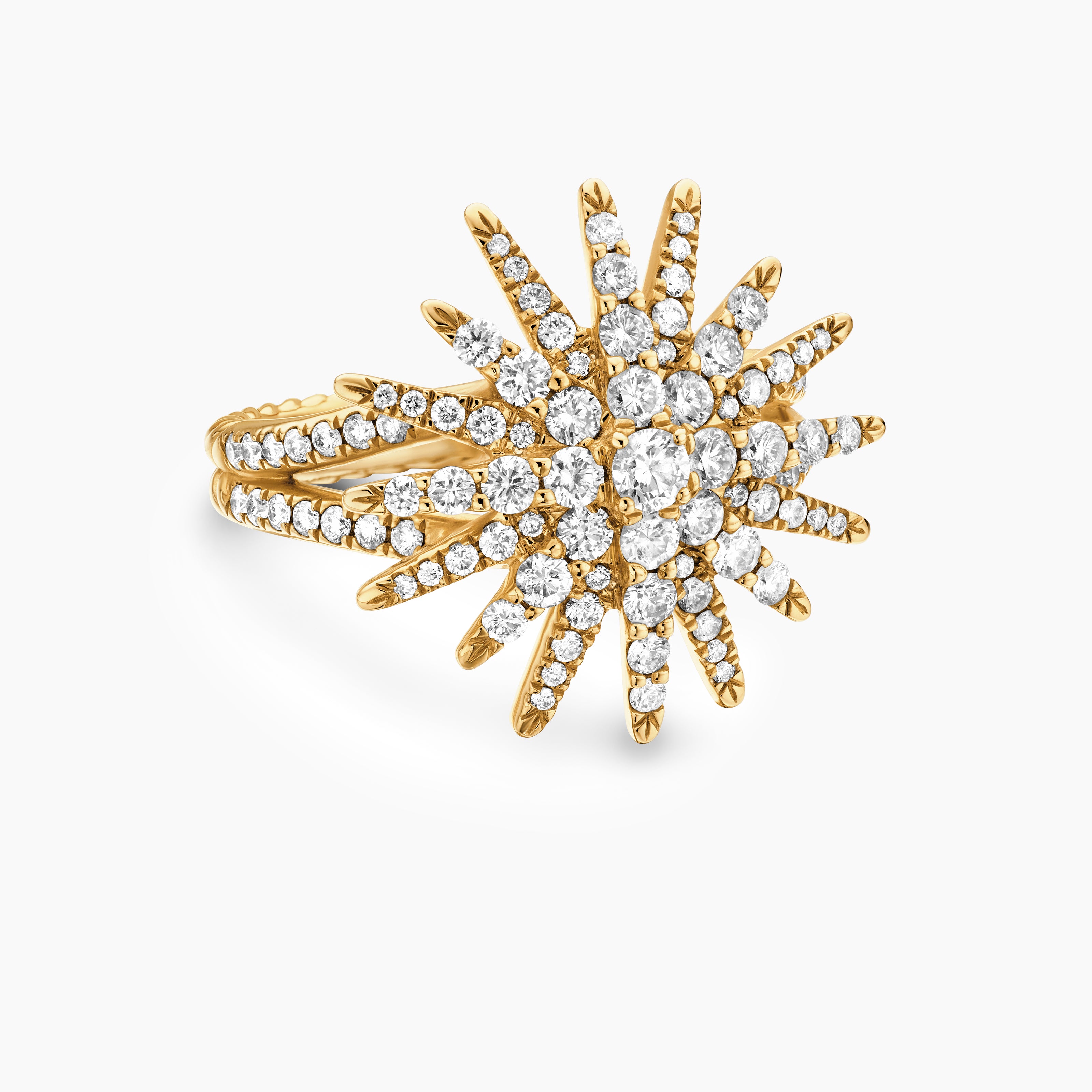 Womens Starburst Ring in 18K Yellow Gold with Diamonds, 20mm