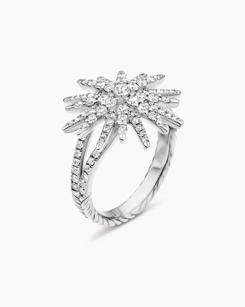 Womens Starburst Ring in 18K White Gold with Diamonds, 20mm