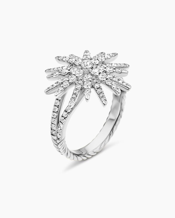 Starburst Ring in 18K White Gold with Diamonds, 20mm