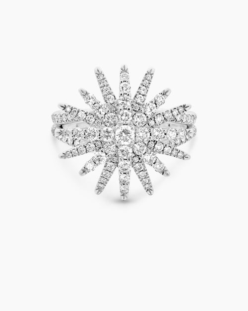 Womens Starburst Ring in 18ct White Gold with Diamonds, 20mm
