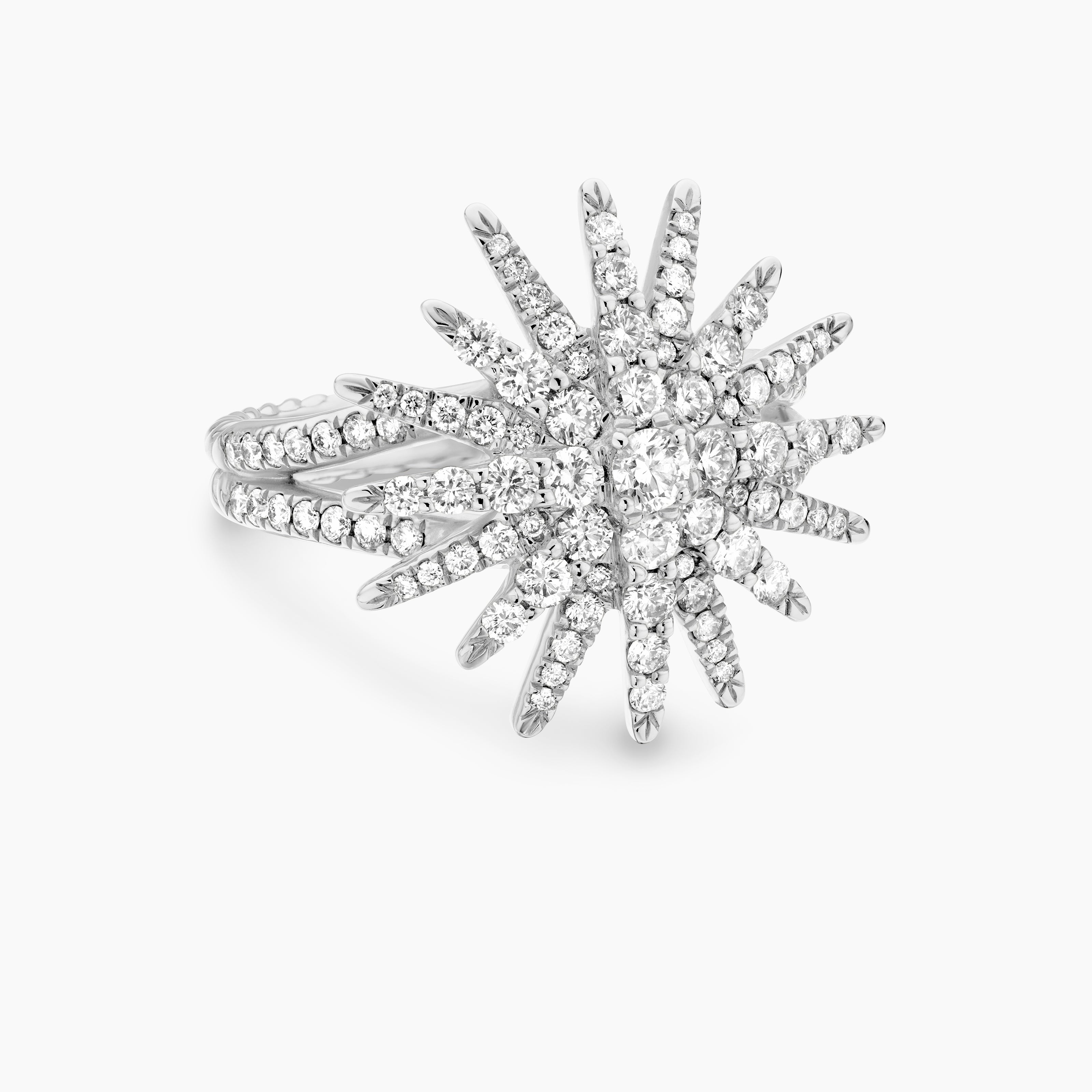 Womens Starburst Ring in 18K White Gold with Diamonds, 20mm