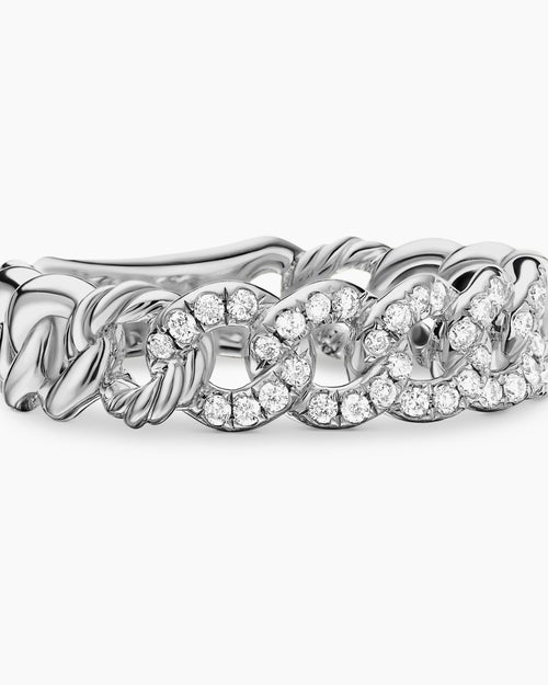 Womens Belmont Curb Link Band Ring in Sterling Silver with Diamonds, 5mm