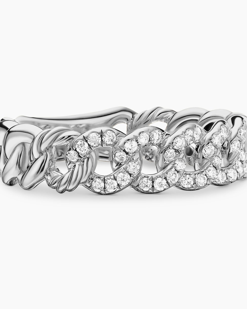 Womens Belmont Curb Link Band Ring in Sterling Silver with Diamonds, 5mm