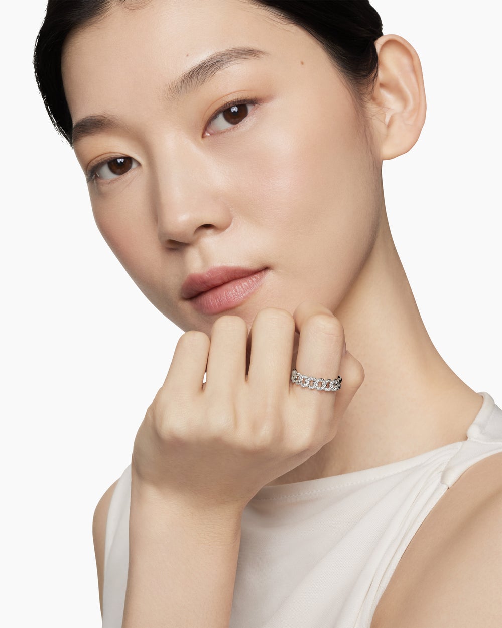 Womens Belmont Curb Link Band Ring in Sterling Silver with Diamonds, 5mm