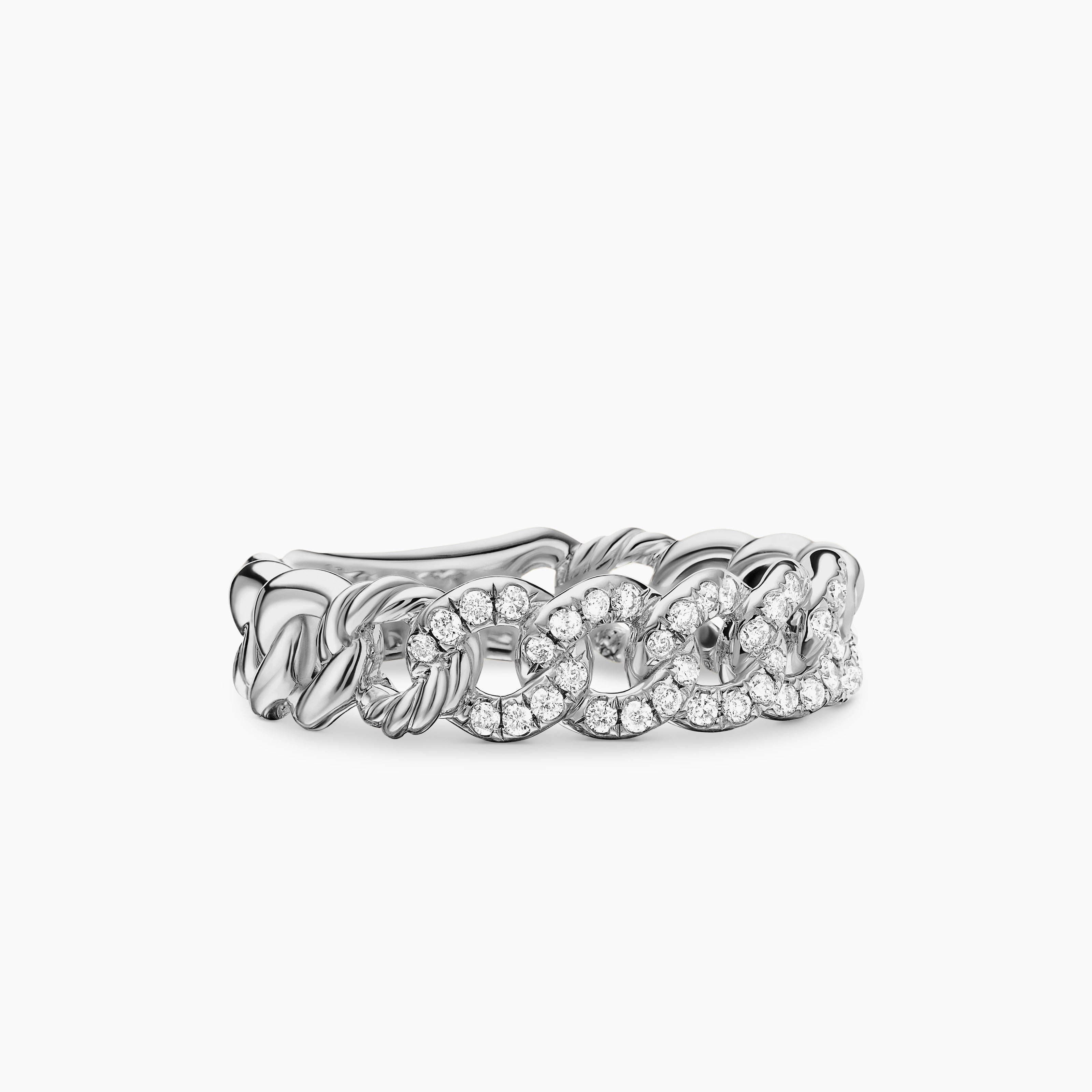 Womens Belmont Curb Link Band Ring in Sterling Silver with Diamonds, 5mm