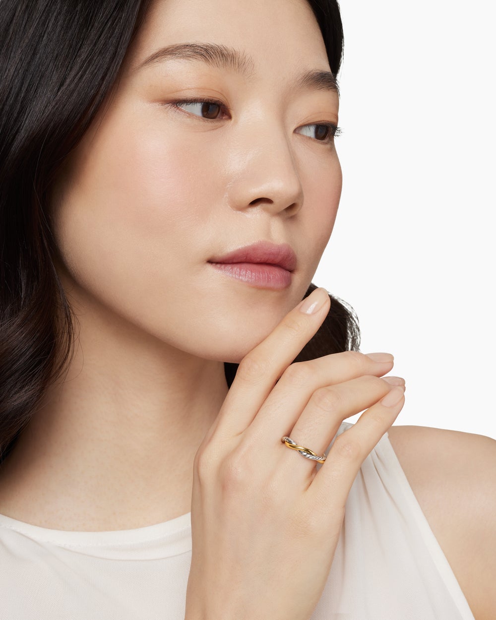 Womens Petite Infinity Band Ring in Sterling Silver with 14K Yellow Gold, 4mm