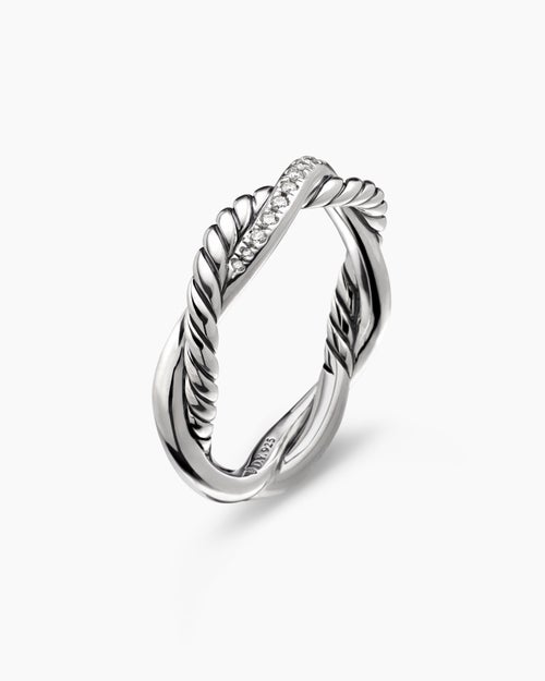 Womens Petite Infinity Band Ring in Sterling Silver with Diamonds, 4mm