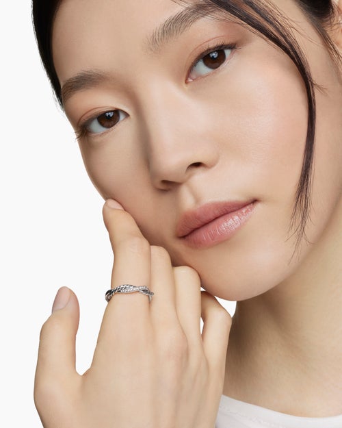 Womens Petite Infinity Band Ring in Sterling Silver with Diamonds, 4mm