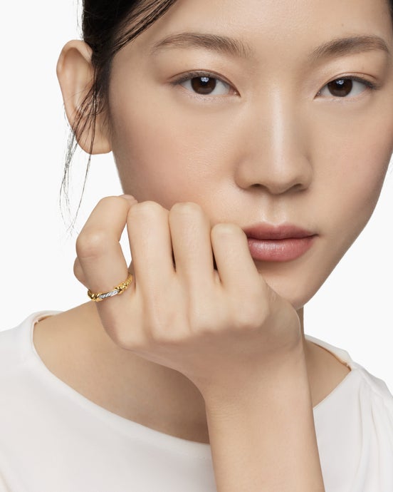 Petite Helena Wrap Band Ring in 18K Yellow Gold with Diamonds, 4mm