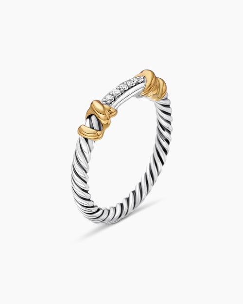 Womens Petite Helena Wrap Band Ring in Sterling Silver with 18ct Yellow Gold and Diamonds, 4mm