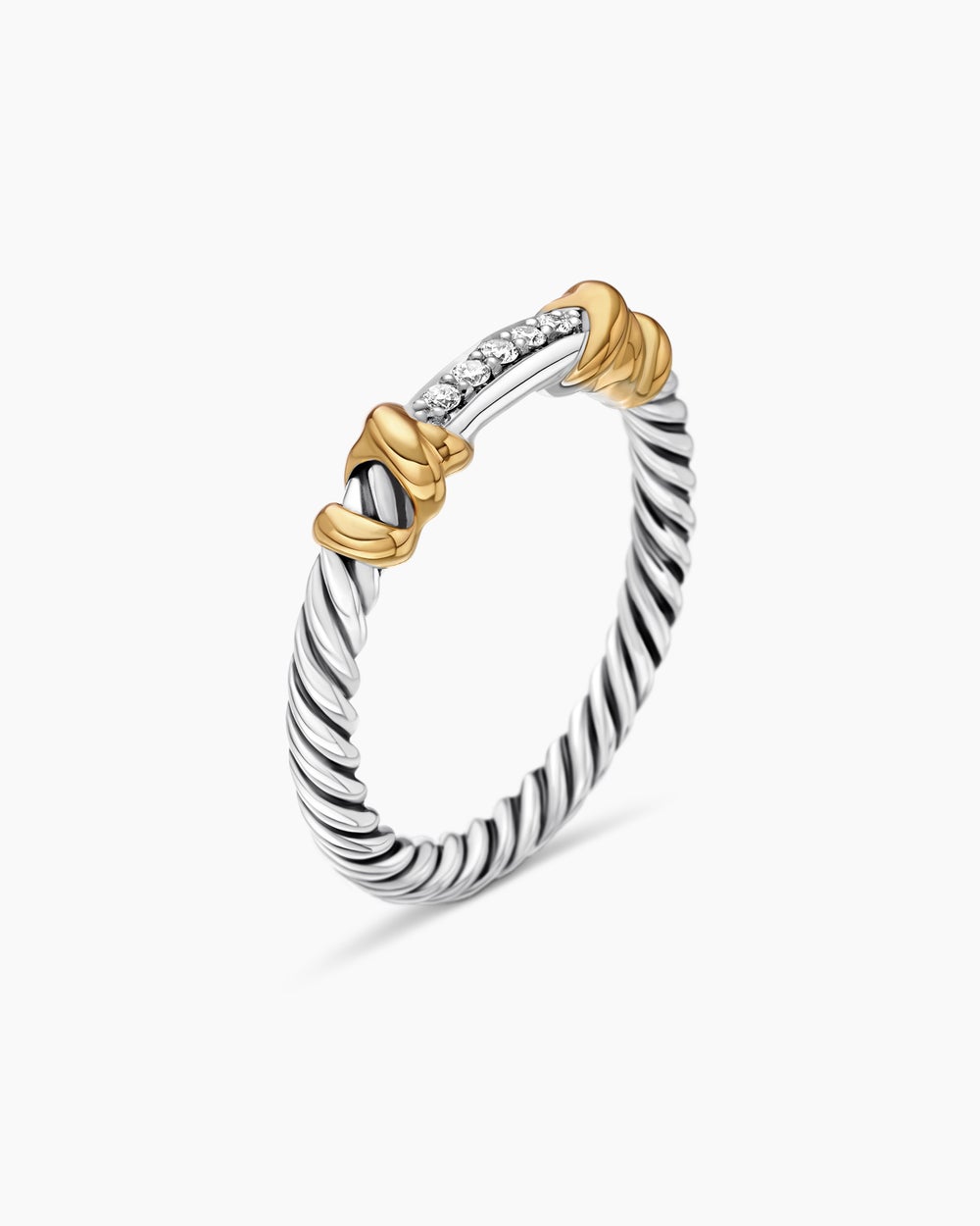 Womens Petite Helena Wrap Band Ring in Sterling Silver with 18K Yellow Gold and Diamonds, 4mm